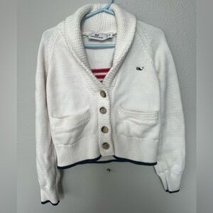 Vineyard Vines Kids Cream Cardigan with Navy Accents